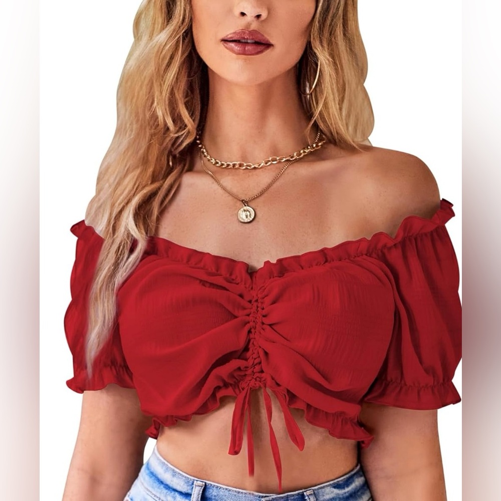 Women's Red Off-the-Shoulder Top Size L
